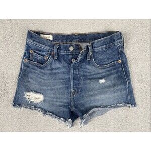 Levis 501 Premium  Distressed Jean Shorts Womens 26 x 2.5 Blue Denim Button Fly